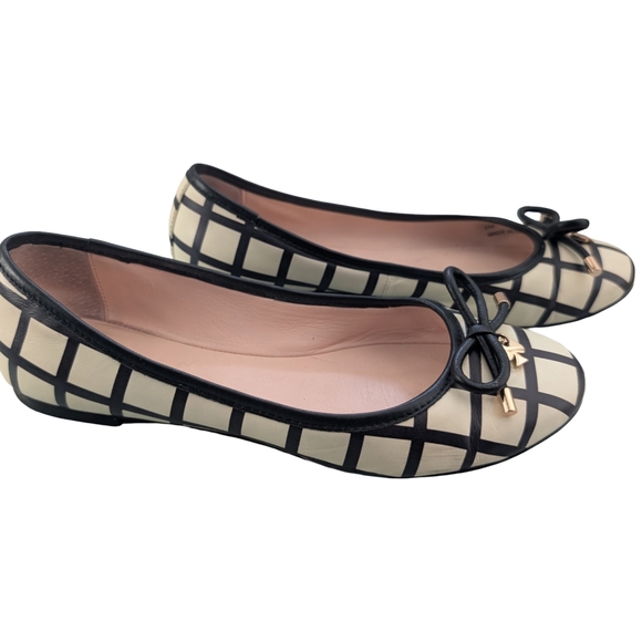 Kate Spade Black White Leather Willa Ballet Flat Size 6 - Picture 7 of 7